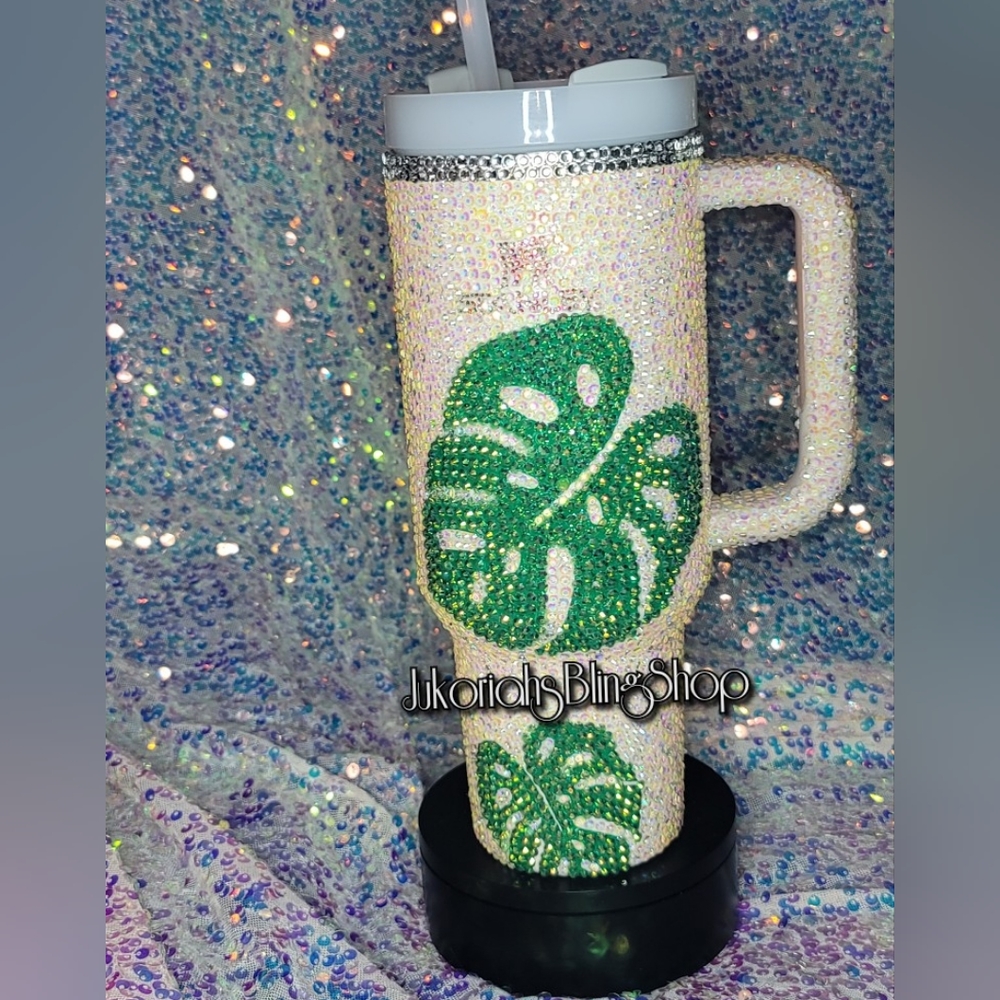 Monstera Bling Stanley Quencher Tumbler Cup 40oz Authentic